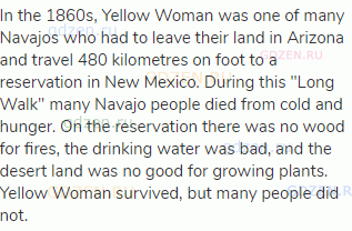 In the 1860s, Yellow Woman was one of many Navajos who had to leave their land in Arizona and travel