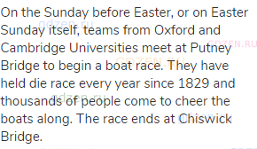On the Sunday before Easter, or on Easter Sunday itself, teams from Oxford and Cambridge