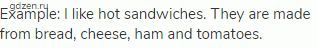 Example: I like hot sandwiches. They are made from bread, cheese, ham and tomatoes.