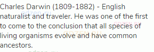 Charles Darwin (1809-1882) - English naturalist and traveler. He was one of the first to come to the
