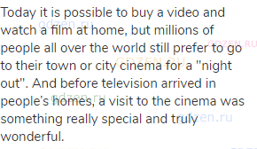 Today it is possible to buy a video and watch a film at home, but millions of people all over the