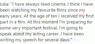 Julia: "I have always liked cinema. I think I have been watching my favourite films since my early