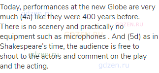 Today, performances at the new Globe are very much (4a) like they were 400 years before. There is no