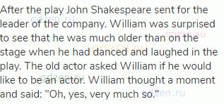 After the play John Shakespeare sent for the leader of the company. William was surprised to see