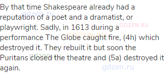 By that time Shakespeare already had a reputation of a poet and a dramatist, or playwright. Sadly,