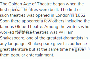 The Golden Age of Theatre began when the first special theatres were built. The first of such