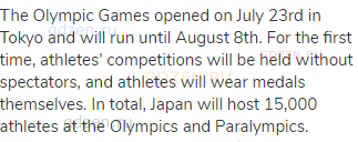 The Olympic Games opened on July 23rd in Tokyo and will run until August 8th. For the first time,