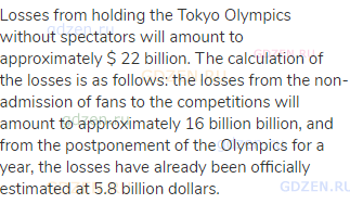 Losses from holding the Tokyo Olympics without spectators will amount to approximately $ 22 billion.