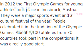 In 2012 the First Olympic Games for young athletes took place in Innsbruck, Austria. They were a