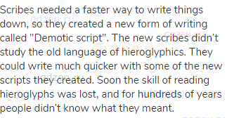 Scribes needed a faster way to write things down, so they created a new form of writing called