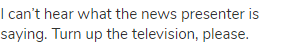 I can&rsquo;t hear what the news presenter is saying. Turn up the television, please.