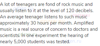 A lot of teenagers are fond of rock music and usually listen to it at the level of 120 decibels. An