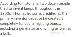 According to historians, two dozen people tried to invent lamps throughout the 1800s. Thomas Edison