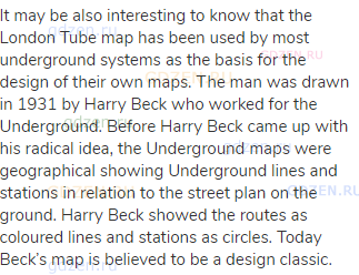 It may be also interesting to know that the London Tube map has been used by most underground