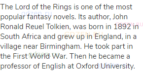 The Lord of the Rings is one of the most popular fantasy novels. Its author, John Ronald Reuel