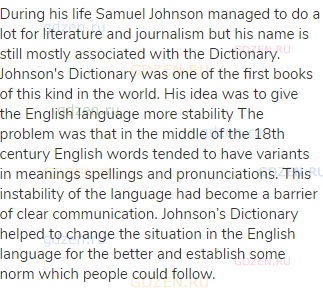 During his life Samuel Johnson managed to do a lot for literature and journalism but his name is