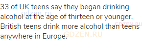 33 of UK teens say they began drinking alcohol at the age of thirteen or younger. British teens