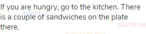 If you are hungry, go to the kitchen. There is a couple of sandwiches on the plate there.
