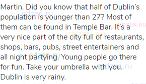 Martin. Did you know that half of Dublin’s population is younger than 27? Most of them can be