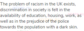 The problem of racism in the UK exists, discrimination in society is felt in the availability of