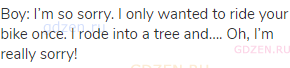 Boy: I&rsquo;m so sorry. I only wanted to ride your bike once. I rode into a tree and.... Oh, I&rsquo;m