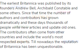 The earliest Britannica was published by its founders Andrew Bell, Archibald Constable and some