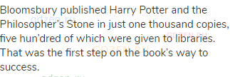Bloomsbury published Harry Potter and the Philosopher’s Stone in just one thousand copies, five