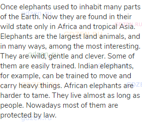 Once elephants used to inhabit many parts of the Earth. Now they are found in their wild state only