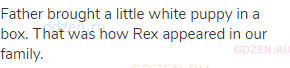 Father brought a little white puppy in a box. That was how Rex appeared in our family.