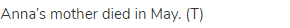 Anna&rsquo;s mother died in May. (Т)