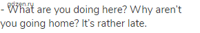 - What are you doing here? Why aren&rsquo;t you going home? It&rsquo;s rather late.