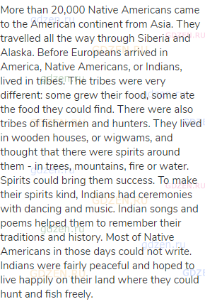 More than 20,000 Native Americans came to the American continent from Asia. They travelled all the