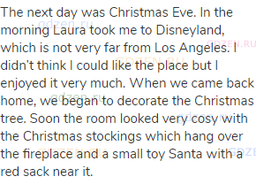 The next day was Christmas Eve. In the morning Laura took me to Disneyland, which is not very far