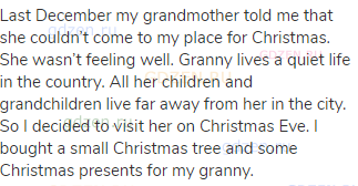 Last December my grandmother told me that she couldn’t come to my place for Christmas. She