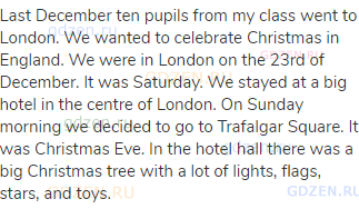 Last December ten pupils from my class went to London. We wanted to celebrate Christmas in England.