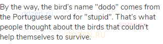 By the way, the bird’s name "dodo" comes from the Portuguese word for "stupid". That’s what