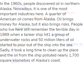 In the 1960s, people discovered oil in northern Alaska. Nowadays, it is one of the most important