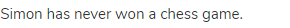 Simon has never won a chess game.