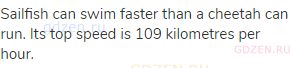 Sailfish can swim faster than a cheetah can run. Its top speed is 109 kilometres per hour.