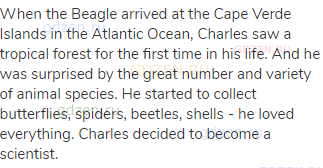 When the Beagle arrived at the Cape Verde Islands in the Atlantic Ocean, Charles saw a tropical
