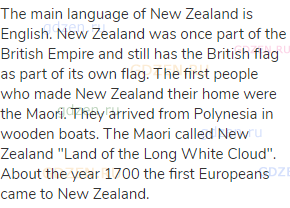 The main language of New Zealand is English. New Zealand was once part of the British Empire and