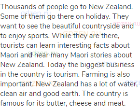 Thousands of people go to New Zealand. Some of them go there on holiday. They want to see the
