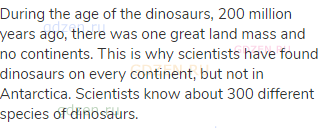During the age of the dinosaurs, 200 million years ago, there was one great land mass and no