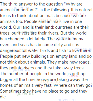 The third answer to the question "Why are animals important?" is the following. It is natural for us