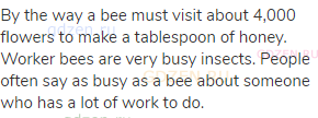 By the way a bee must visit about 4,000 flowers to make a tablespoon of honey. Worker bees are very