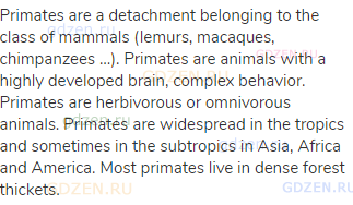 Primates are a detachment belonging to the class of mammals (lemurs, macaques, chimpanzees ...).