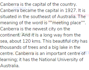 Canberra is the capital of the country. Canberra became the capital in 1927. It is situated in the