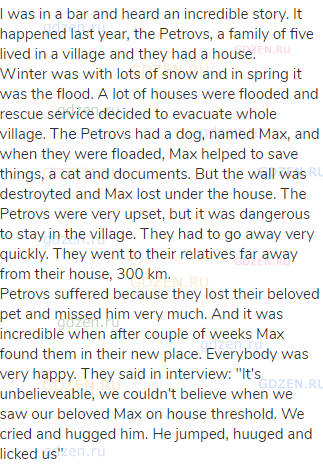 I was in a bar and heard an incredible story. It happened last year, the Petrovs, a family of five