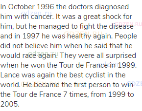 In October 1996 the doctors diagnosed him with cancer. It was a great shock for him, but he managed