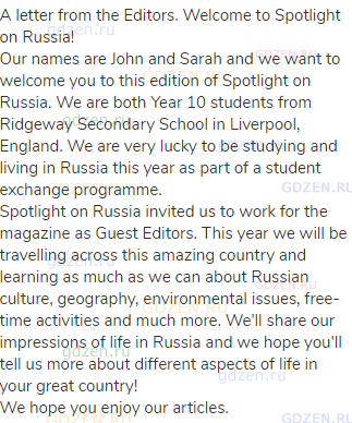 A letter from the Editors. Welcome to Spotlight on Russia!<br>